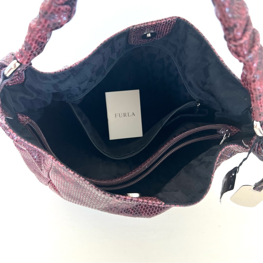 FURLA NEW Burgundy Snake Python Embossed Leather Single Handle Hobo Shoulder Bag - Picture 13 of 16